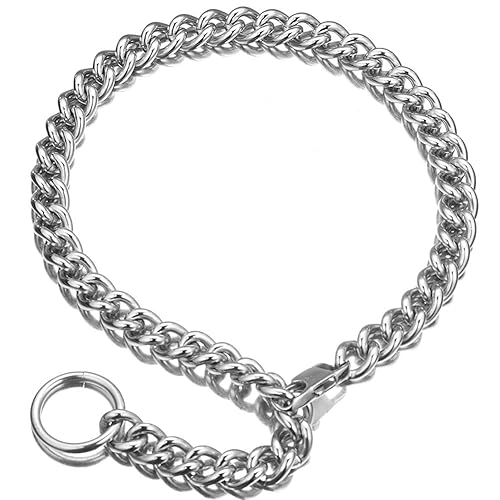 Womens Choker Chain Cuban Link Necklace with Tail 0.4inch wide Punk Rock Stainless Steel Gift for her Sexy Pendant Necklace - White - 24 Inches