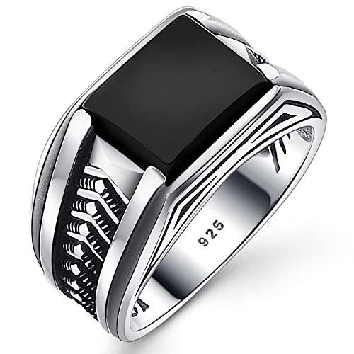 JFL 925 Sterling Silver Rings, Onyx Ring, Turquoise Ring, Mens Rings, Black Ring, Engagement Ring, Cool Rings, Cute Rings, Thumb Rings, Aesthetic Mens Jewelry, Silver Rings For Women With Onyx, Turquoise, Tiger Eye, Red Agate, Green Agate - Onyx - 6