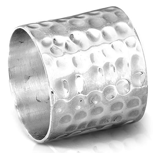 Boho-Magic 925 Sterling Silver Band Ring for Women Statement Plain Simple Wide Cuff Hammered Ring - 6