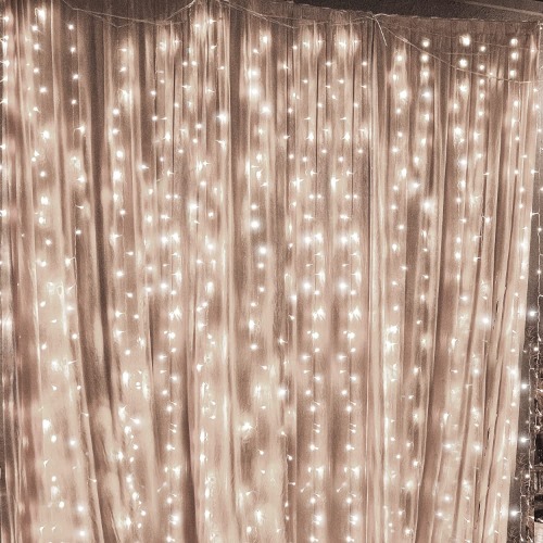 Twinkle Star 300 LED Window Curtain String Light for Christmas Wedding Party Home Garden Bedroom Outdoor Indoor Wall Decoration (White) - White 300 LED