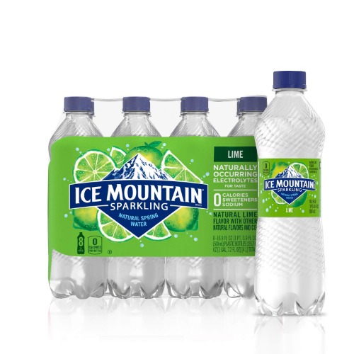 Ice Mountain Sparkling Water, Zesty Lime, 16.9 oz. Bottles (8 Pack) - 