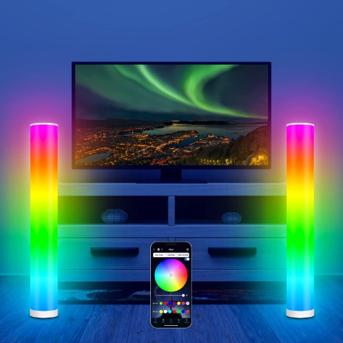 SOVELA 2 Pack RGB Corner Floor Lamp with APP/Button Control, 10W 500LM Color Changing Room Lights That Sync with Music, Mood Lighting with 3000K Warm Light for Living Room Bedroom Gaming Room KTV - 