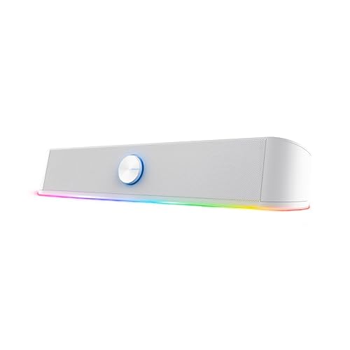 Trust Gaming GXT 619W Thorne Soundbar mit RGB Beleuchtung 12W, Stereo Computer Boxen, Klinke 3,5 mm AUX, Kompakte 2.0 PC Lautsprecher USB für Desktop, Laptop - Weiß - Weiß