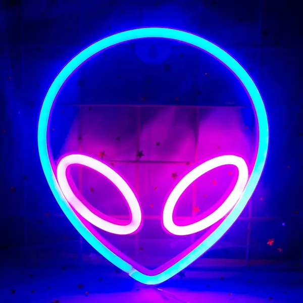 QiaoFei Alien Neon Light LED Neon Signs for Kids Room Bedroom Hotel Shop Restaurant Game Office Wall Art Decoration Sign Birthday (Blue-Pink) - Pink-blue