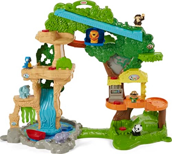 Fisher-Price Little People Toddler Playset Share & Care Safari 2-Ft Tall Toy with Lights Sounds & 7 Figures for Ages 1+ years