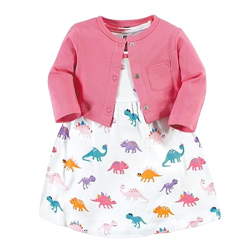 Hudson Baby Baby Girls' Cotton Dress and Cardigan Set - 4T - Cute-a-saurus