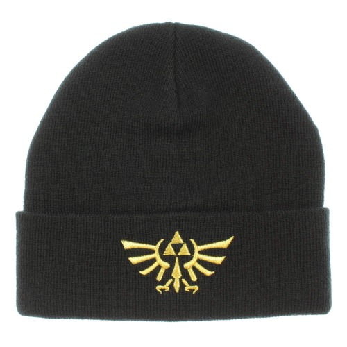 Bioworld Legend of Zelda Wingcrest Triforce Knit Cuff Beanie Hat Cap Men Women Black - 