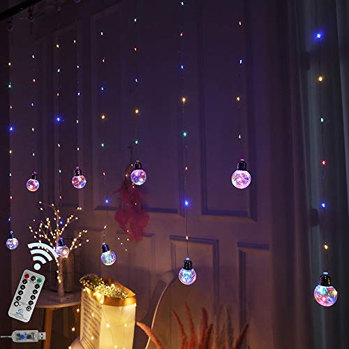 Wishing Ball Curtain Twinkle Starry Light 8 Modes USB Remote, Led Window Curtain String Light for Wedding Party, Bedroom, Christmas Decorations (Four Color) - Four Color