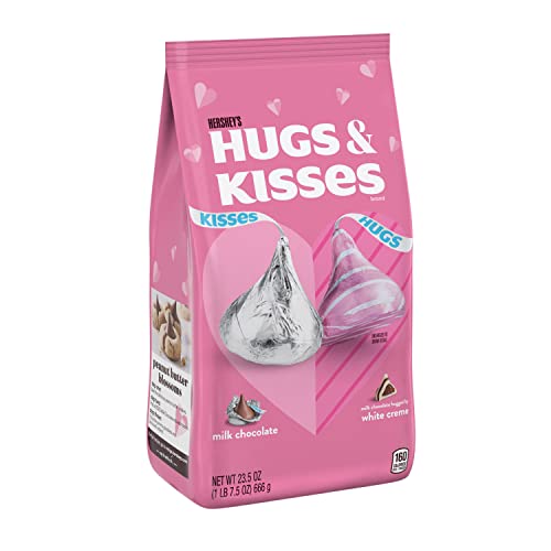 HERSHEY'S HUGS & KISSES Assorted Milk Chocolate and White Creme Candy, Valentine's Day, 23.5 Oz Bag