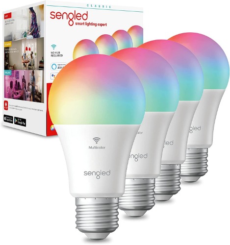 Sengled Smart Bulb, WiFi Light Bulbs, Color Changing Light Bulb, Smart Light Bulbs that Work with Alexa & Google Assistant, A19 RGB Alexa Light Bulb No Hub Required, 60W Equivalent 800LM CRI>90, 4Pack - 60w - 4 Pack Multi-colored