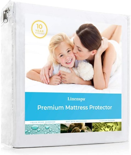 Linenspa Waterproof Smooth Top Premium Full Mattress Protector, Breathable & Hypoallergenic Full Mattress Covers - Packaging may vary White - Full