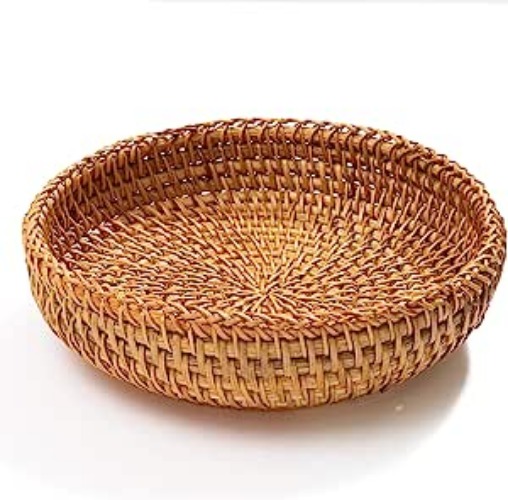 Small Key Bowl for Entryway Table Wicker Decorative Bowls Keys Holder Basket Handmade Woven Display Wall Baskets Rattan Fruit Candy Wallet Storage Organizing Kitchen Countertop (XS: 7.3" Set 1)