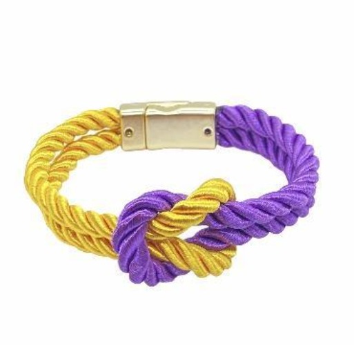 The Original Love Knot Satin Rope Bracelet- Purple and Gold - Purple and Gold
