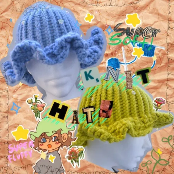 Fluffy Knit Cottagecore/y2k Inspired Hat With Beaded Designs | Etsy Canada