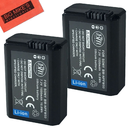 BM Premium 2-Pack of NP-FW50 Batteries for Sony DSC-RX10/B, DSC-RX10 II, DSC-RX10 III, Alpha 7, A7, A7R, A7R II, A7RII, A7S, A7S II, A7II, A3000, A5000, A5100, A6000, A6300, NEX-5, NEX-5K, NEX-5N, NEX-5T, NEX-6, NEX-7, ILCE-QX1 Digital Camera Battery - 