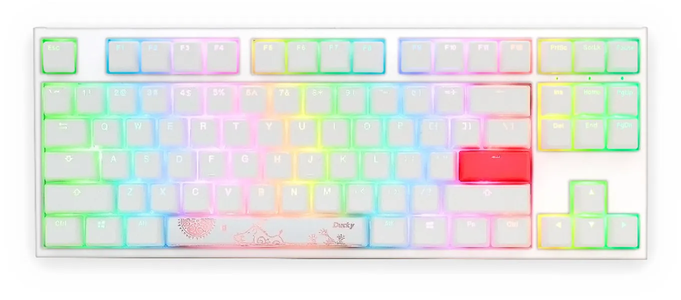 Ducky One 2 RGB TKL Pure White RGB LED  Double Shot PBT Mechanical Keyboard with Cherry MX Black, Brown, Blue, Red, Silver, or Silent RedKailh BOX WhiteKailh BOX Pink switches