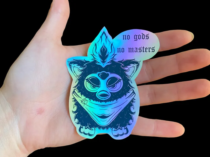 Furby No Gods No Masters Anarchisr Holographic Sticker
