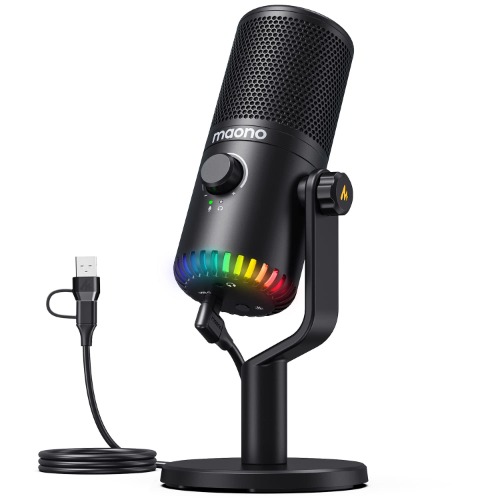 MAONO Gaming Microphone for PC, USB Programmable Condenser Mic with RGB Lights, Mute, Gain, Headphone Output, Volume Control for Streaming, Podcast, Twitch, YouTube, Discord, Computer, Mac, PS5 -DM30 - Gaming Microphone Black
