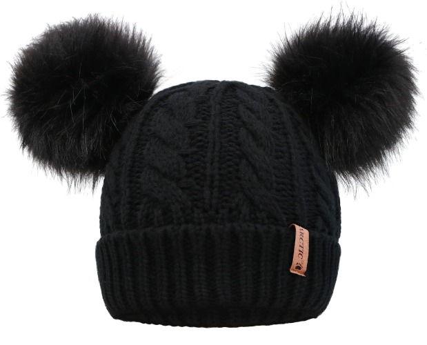 Arctic Paw Pom Pom Beanie Cable Knit Fleece Lined Winter Beanie Women Hat