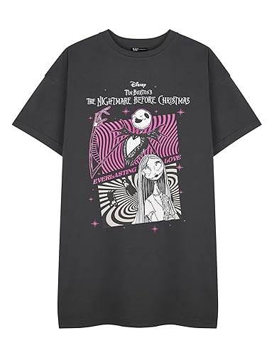 Disney The Nightmare Before Christmas Womens T-Shirt Dress Tim Burton Merchandise | Jack Skellington Sally Print Fashion - 3X-Large