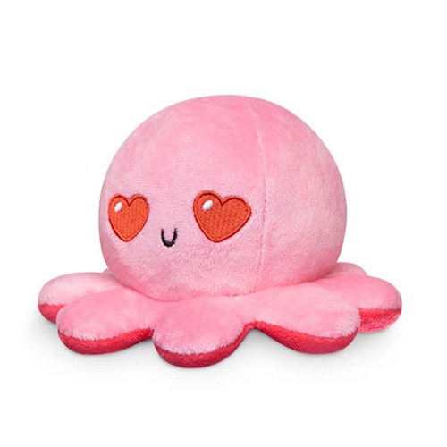 TeeTurtle - Reversible Big Octopus Plushie - Pink Heart Eyes + Fire Eyes