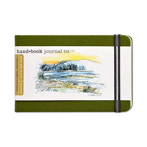 Handbook Journal Co. Artist Canvas Cover Travel Notebook for Drawing and Sketching, Cadmium Green, Pocket Landscape 3.5 x 5.5 Inches, 130 GSM Paper, Hardcover w/ Pocket - Pocket Landscape - Cadmium Green