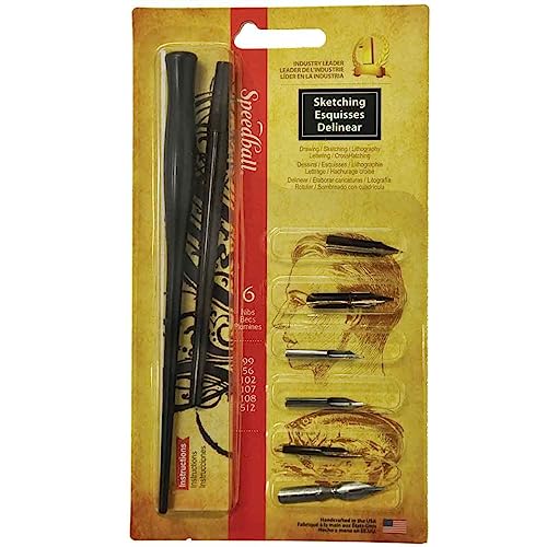Speedball Sketching Pen Set - 2 Penholders w/ 6 Pen Tips - Drawing Pen Sets - SET