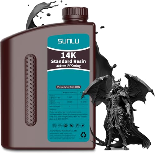SUNLU 14K High Precision 3D Printer Resin 1KG, Standard 3D Printing Resin for Detail Printing Miniatures, Fast Curing 405nm UV Photopolymer Resin, Smooth Matte Surface, Better Liquidity, 1000G Black - 1KG Black