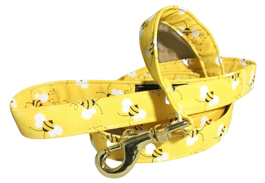 Bumble Bee Dog Leash with Yellow Background & Black Bees - Spring or Summer Leash- 1 Foot to 6 Foot Lengths