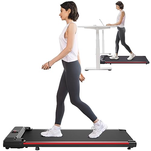 UREVO Walking Pad, Under Desk Treadmill, Portable Treadmills for Home/Office, Walking Pad Treadmill with Remote Control, LED Display - red