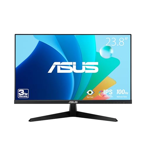 ASUS 24” (23.8-inch viewable) Eye Care Monitor (VY249HF) - Full HD, IPS, 100Hz, IPS, SmoothMotion, 1ms, Adaptive Sync, Blue Light Filter, Flicker Free, HDMI, VESA Mountable, 3 Year Warranty - 100Hz Eye Care Plus