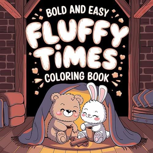 Fluffy Times Coloring Book Bold and Easy: 50 Coloring Pages for Adults and Teens With Cute Animals Moments, Stress Relief Designs