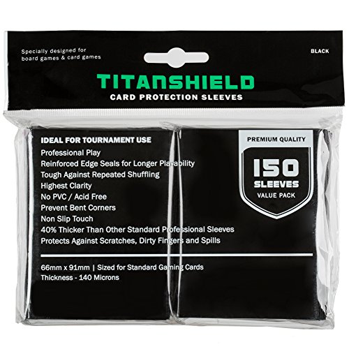 TitanShield (150 Sleeves/Black Standard Size Board Game Trading Card Sleeves Deck Protector for MTG Baseball, Dropmix - Black