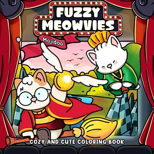 Fuzzy Meowvies: Cozy and Cute Coloring Book for Adults and Teens with Cinema-Inspired Cat Friends, Bold Simple Easy Animal Designs for Stress Relief Relaxation Books (Books Gifts for Girls)