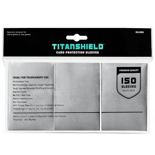 TitanShield (150 Silver Sleeves) Compatible with MTG Magic The Gathering, Lorcana, Board Games and Trading Cards 2.5" x 3.5" 66x91mm - Silver