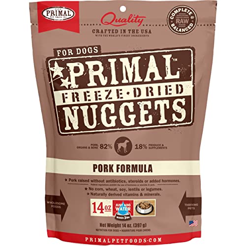 Primal Freeze Dried Dog Food Nuggets Pork 14 oz, Complete & Balanced Scoop & Serve Healthy Grain Free Raw Dog Food, Crafted in The USA - 14 Ounce (Pack of 1)