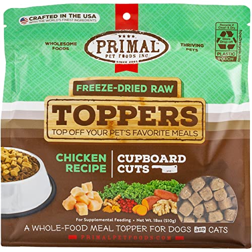Primal Cupboard Cuts Freeze Dried Raw Cat Food & Dog Food Topper, Grain Free Meal Mixer for Dogs & Cat (Chicken, 18 oz) - Chicken - 1.1 Pound (Pack of 1)