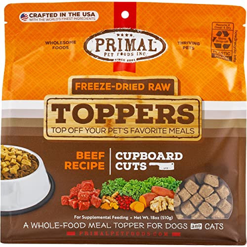 Primal Cupboard Cuts Freeze Dried Raw Cat Food & Dog Food Topper, Grain Free Meal Mixer for Dogs & Cat (Beef, 18 oz) - Beef - 1.1 Pound (Pack of 1)