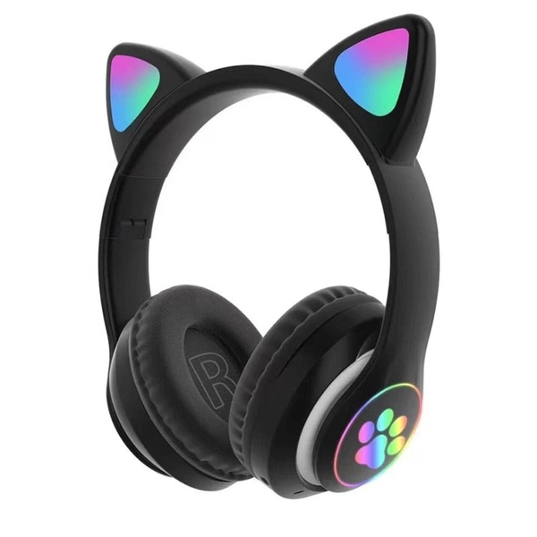 Cartoon LED Cat Ear Bluetooth Headphones - Black