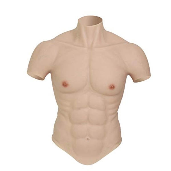 ROANYER Male Chest Silicone Muscle Suit Realistic Mens Silicone Chest Male Fake Muscle Belly For Cosplay Transgender - Normal Size-caucasian