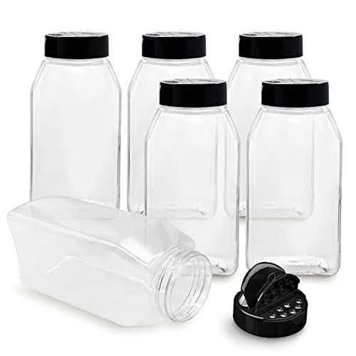 ROYALHOUSE - 6 PACK - 32 Oz with Black Cap - Spice Jars Bottles Containers ? Perfect for Storing Herbs and Powders ? Lined Cap - Safe Plastic ? PET - BPA free - Made in the USA?