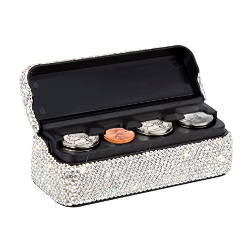 Coin Holder for Car, Bling Crystal Car Coin Change Organizer, Car Interior Accessory,Universal Storage Coin Money Dispenser for Most Cars Truck Van SUV(Silver,1Pack) - 1-Pack Silver