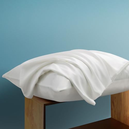 Dafinner 100% Mulberry Silk Pillowcase for Hair and Skin, Standard Size Pillow Case 2 Pack with Hidden Zipper, 20x26, White - Standard - White