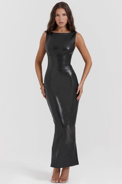 Clothing : Maxi Dresses : 'Sahara' Black Vegan Leather Maxi Dress