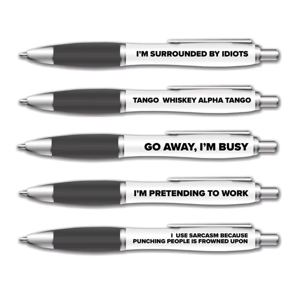 5 Pack of Ballpoint Pens - Funny Pen Set For Colleagues - Funky Stationery Quirky Gift - Office Desk Accessories