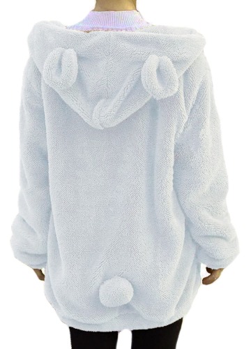 Winter Womens Fluffy Bear Tail Hoodies,Lovely Plush bunny Hoodies,fuzzy warm sweater,Zipper Jacket Coats,animal Sweatshirt - White Bear