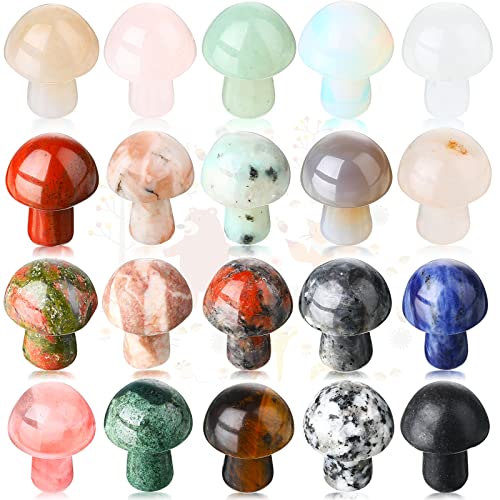 20 Pieces Crystal Mushroom Sculpture Decor Hand Making Mini Mushroom Shape Worry Stones Bulk Crystals Gemstone Quartz Mushroom Decor for Witchcraft DIY Meditation Balancing Collection (Vivid Style) - Vivid Style