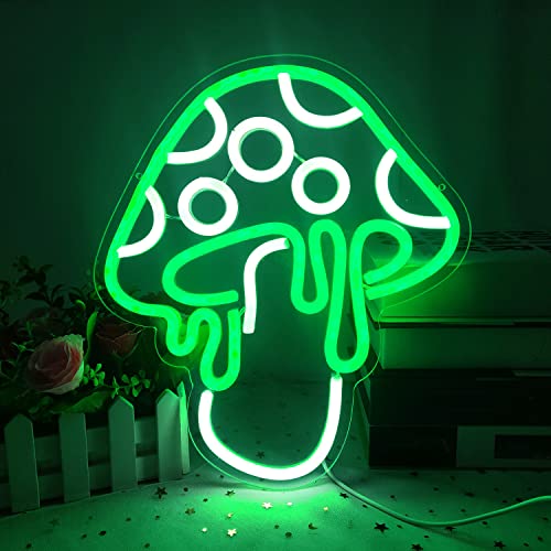 Mushroom Neon Sign Dimmable Led Mushroom Neon Light Cute Neon Mushroom Sign Night Light 3d Wall Art Mushroom Neon Signs For Wall Decor Game Room Bedroom Decor Holiday Gift For Children Kids Girl (Green) - Green