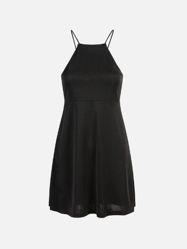 Acetate Knit Halter Neck Line Mini Dress - Sparkle Black / 2XL