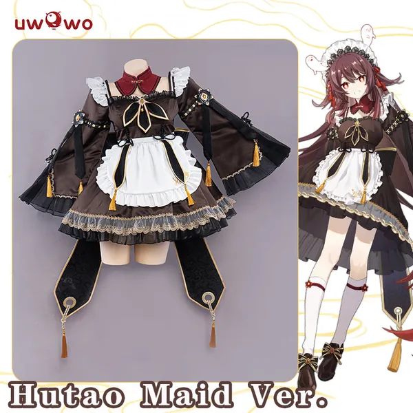 【In Stock】Exclusive Uwowo Genshin Impact Fanart Hutao Maid Ver Hu Tao Cosplay Costume | S